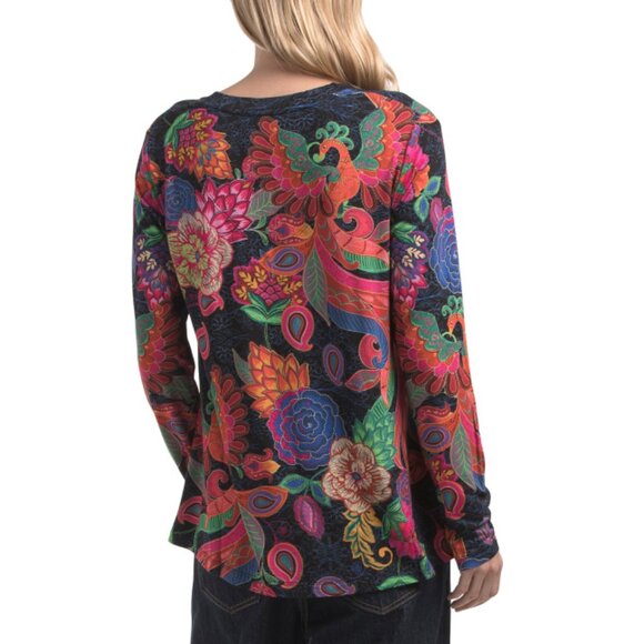 JOHNNY WAS Print The Janie Favorite Long Sleeve V-neck Top - Picture 2 of 2